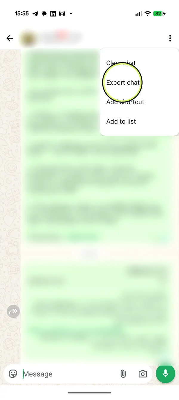 „Mehr“ und „Chat exportieren“